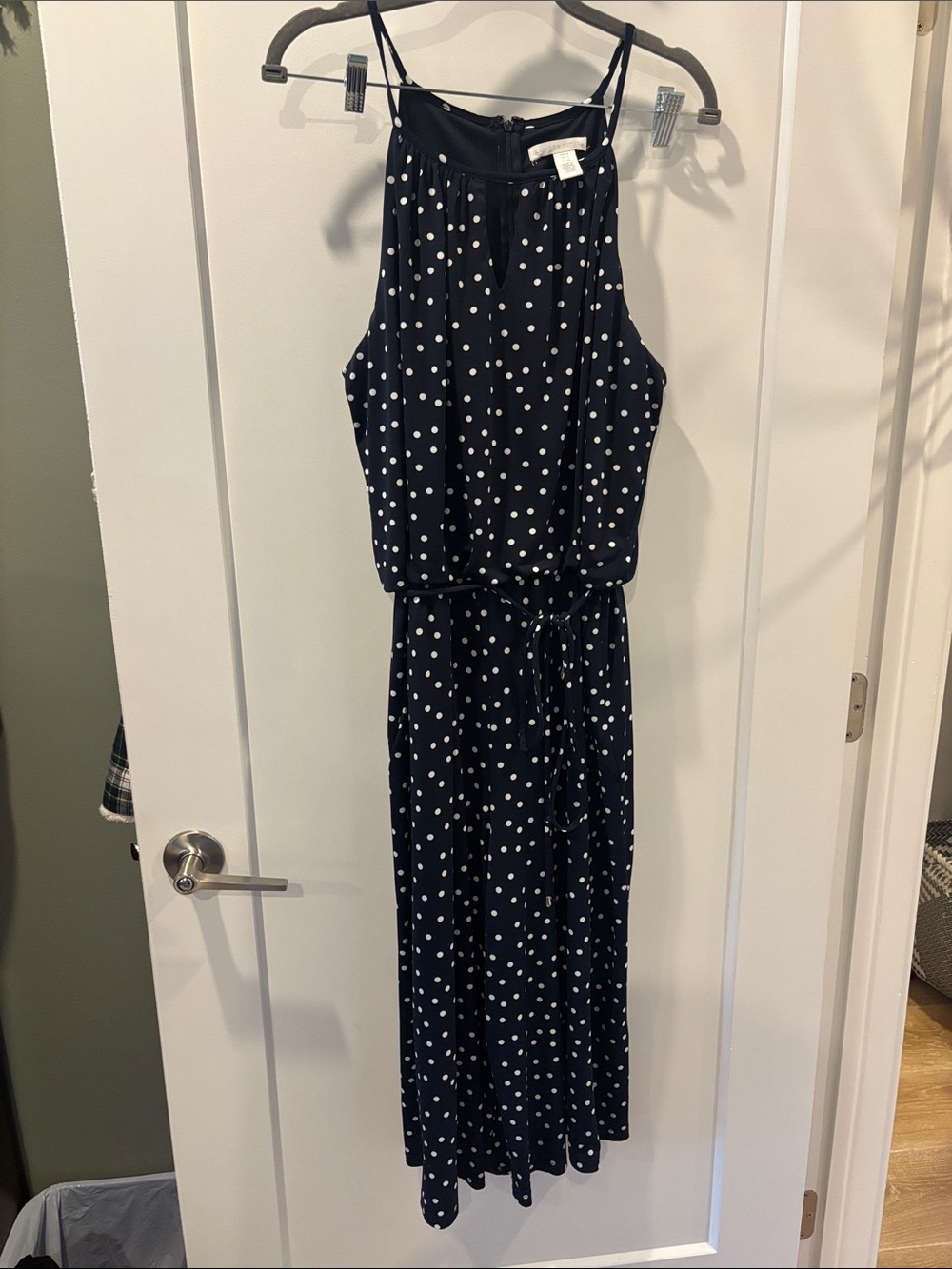 Navy Polka Dot Jumpsuit with Tie Waist